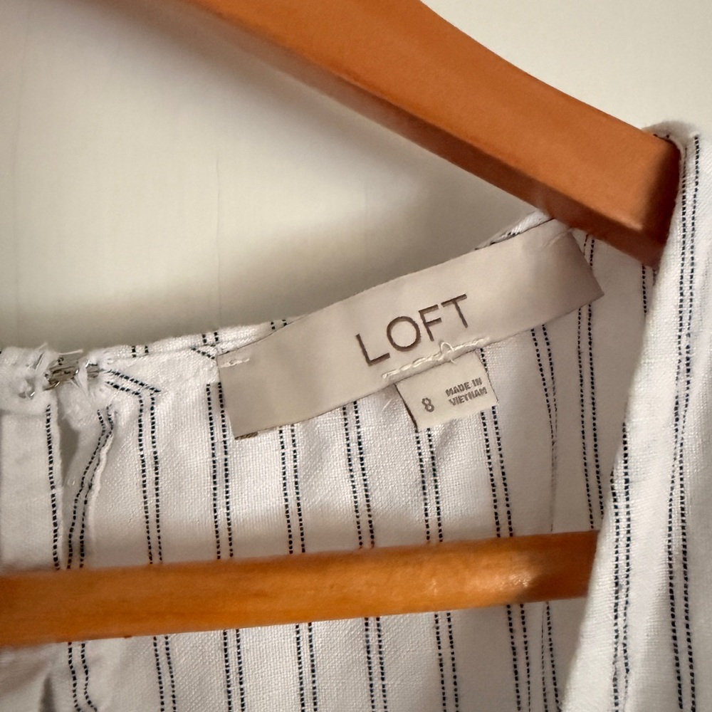 LOFT White & Gray Striped Sleeveless Jumpsuit with Tie Waist - Picture 4 of 8